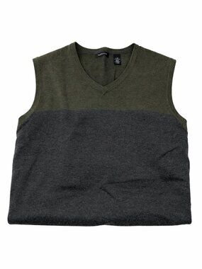 Van Heusen Men’s Sweater Vest Large Green Gray V-Neck 100% Cotton